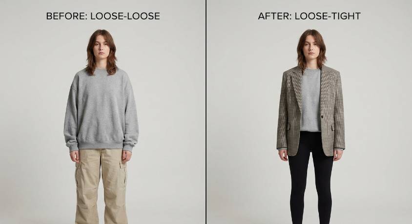 如何巧用“松紧对比技巧”打造完美穿搭？第二张图