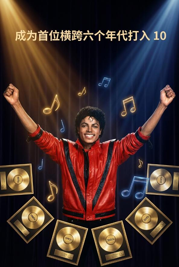 Michael Jackson 成为首位横跨六个年代打入 Billboard Top 10 的艺人