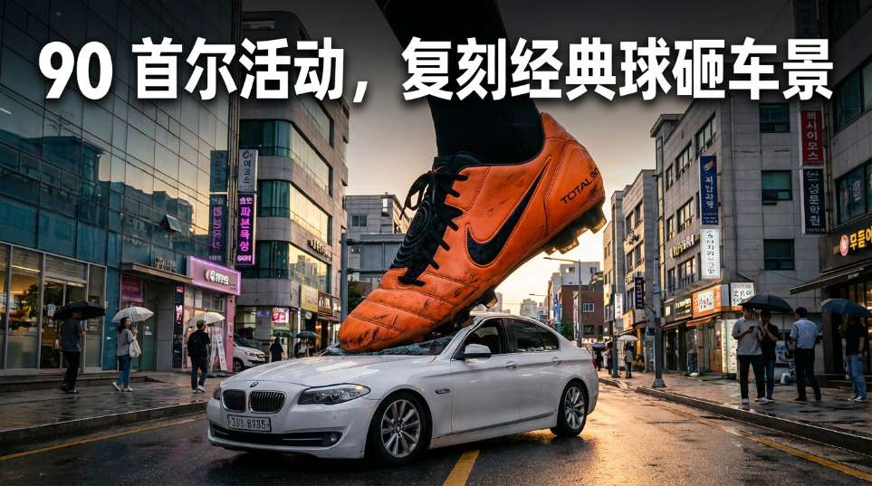 Nike T90 首尔活动，复刻经典「球砸车」景观