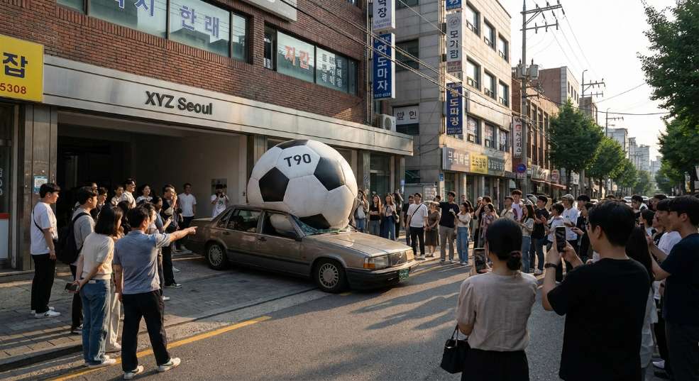 Nike T90 首尔活动，复刻经典「球砸车」景观第二张图