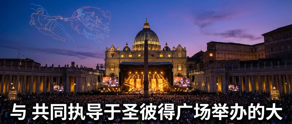 Pharrell Williams 与 Andrea Bocelli 共同执导于圣彼得广场举办的大型音乐会