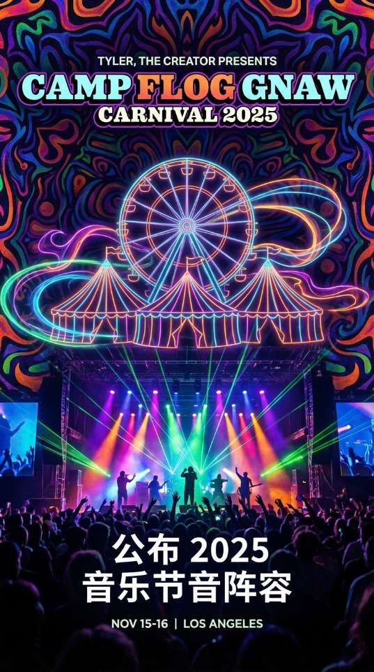 Tyler, the Creator 公布 Camp Flog Gnaw Carnival 2025 音乐节阵容